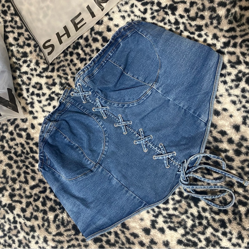 Plus Size Shein Curve Denim Bustier Halter Top